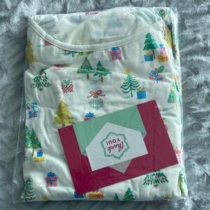 Festive Christmas Pajamas - White with Multicolor Print